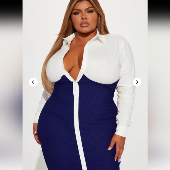 Fashion Nova Let's Get Serious Midi Shirt Dress - Navy/combo Size Large (NWT) - Picture 11 of 16